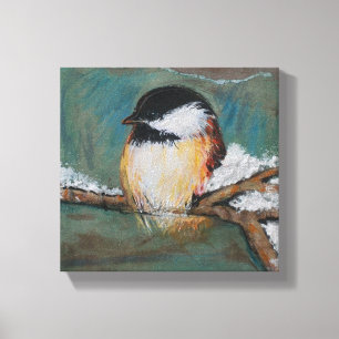 Cute Winter Black Capped Chickadee Canvas Print