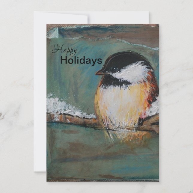 Cute Winter Black Capped Chickadee Holiday Card (Front)