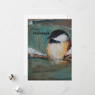 Cute Winter Black Capped Chickadee Holiday Card