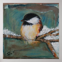 Cute Winter Black Capped Chickadee | Poster