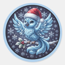 Cute Winter Blue Bird Christmas Santa Hat Ornament