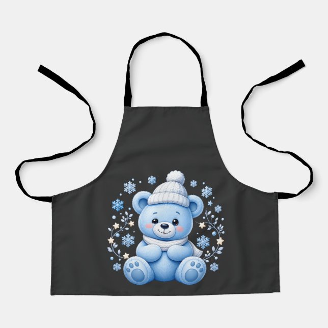 Cute Winter Blue Teddy Bear Apron (Front)