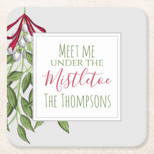 Cute Winter Botanical Christmas Greens Square Paper Coaster