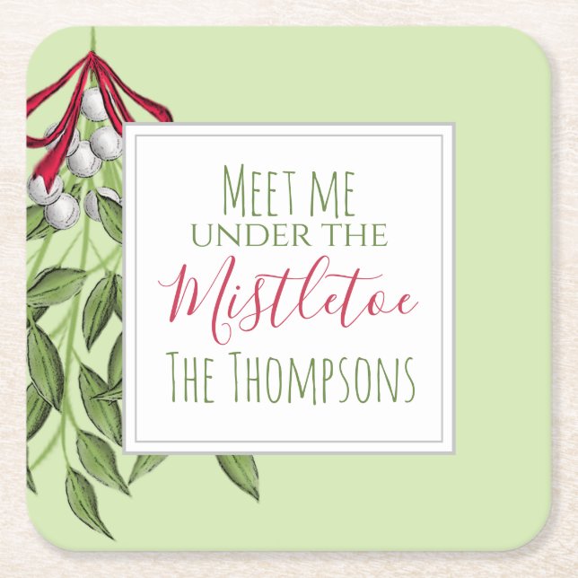 Cute Winter Botanical Christmas Greens Square Paper Coaster (Front)