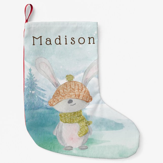 Cute Winter Bunny Small Christmas Stocking (Front)