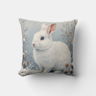 Cute Winter Bunny – White Rabbit with Blue Eyes Cushion