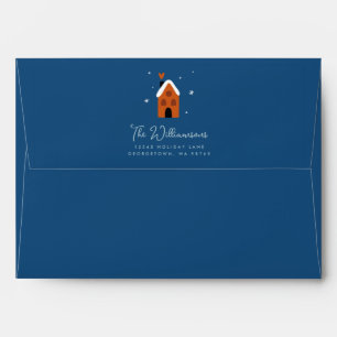 Cute Winter Cabin Snow Blue Pattern Return Address Envelope