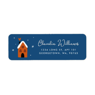Cute Winter Cabin & Snowflakes Blue Return Address