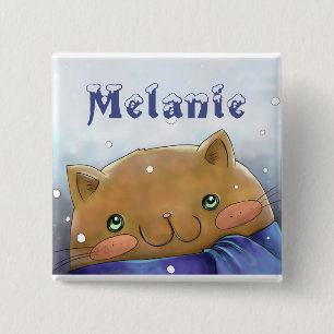 Cute Winter Cat Christmas Personalised 15 Cm Square Badge
