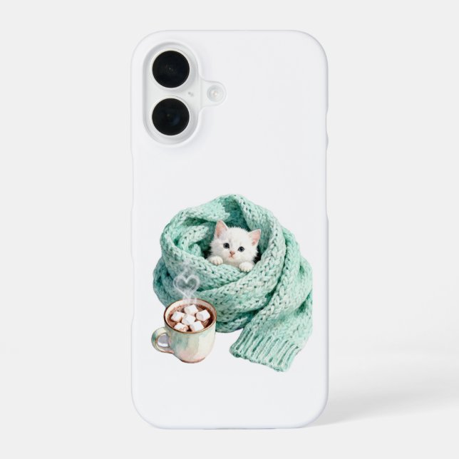 Cute Winter Cat Cozy Coffee Personalized iPhone 16 iPhone 16 Case (Back)