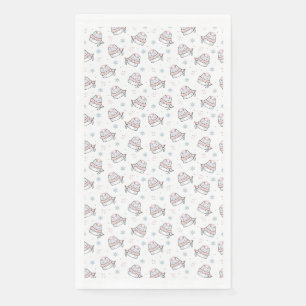 Cute Winter Cat Pattern with Scarves and Snowflake Napkin