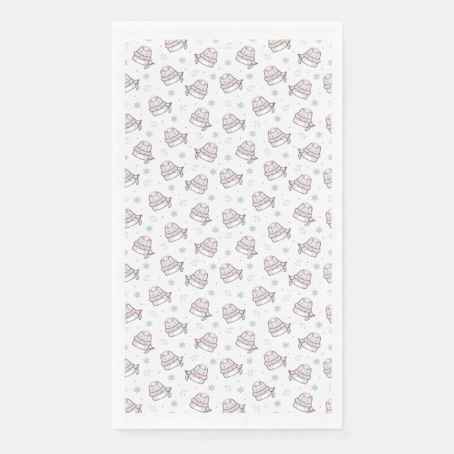 Cute Winter Cat Pattern with Scarves and Snowflake Napkin (Front)