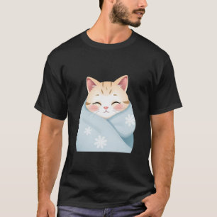 Cute Winter Cat Wrapped in Snowflake Blanket ✨🐾❄️ T-Shirt