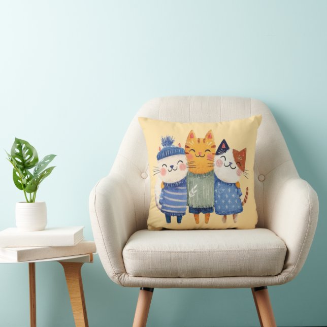 Cute Winter Cats Hugging Pillow – Cosy Gift (Chair)