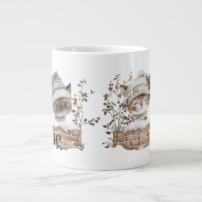Cute winter cats personalized large coffee mug (Front)