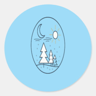 Cute Winter Celestial Sun Moon Pine Trees Art Classic Round Sticker