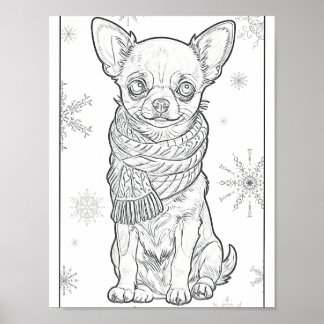 Cute Winter Chihuahua Colouring Page Poster