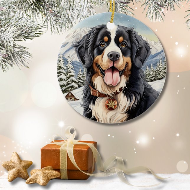 Cute Winter Christmas Bernese Mountain Ceramic Tree Decoration (Cute Winter Christmas Bernese Mountain Ceramic Ornament)