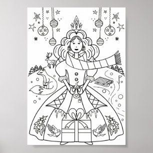 Cute Winter Christmas Colouring Page Poster