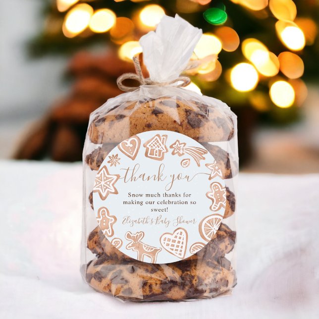 Cute winter Christmas cookie baby shower thank Classic Round Sticker (Cute winter Christmas cookie baby shower tahnk Classic Round Sticker)