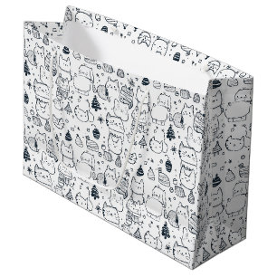 Cute Winter Christmas Doodle Pattern (1) Large Gift Bag