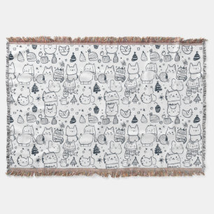 Cute Winter Christmas Doodle Pattern (1) Throw Blanket