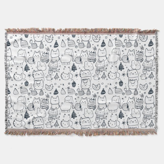 Cute Winter Christmas Doodle Pattern (1) Throw Blanket (Front)