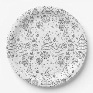 Cute Winter Christmas Doodle Pattern (3) Paper Plate