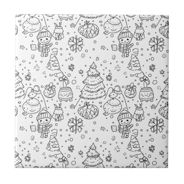 Cute Winter Christmas Doodle Pattern (3) Tile (Front)