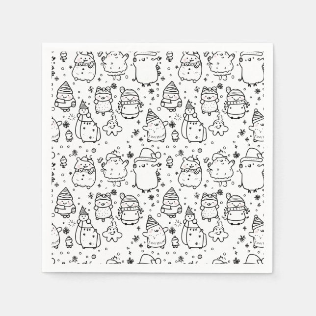 Cute Winter Christmas Doodle Pattern (5) Napkin (Front)