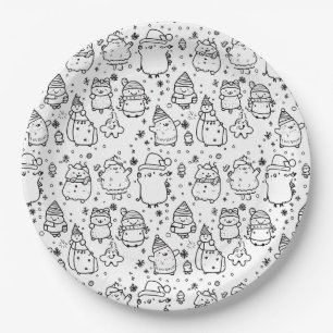 Cute Winter Christmas Doodle Pattern (5) Paper Plate