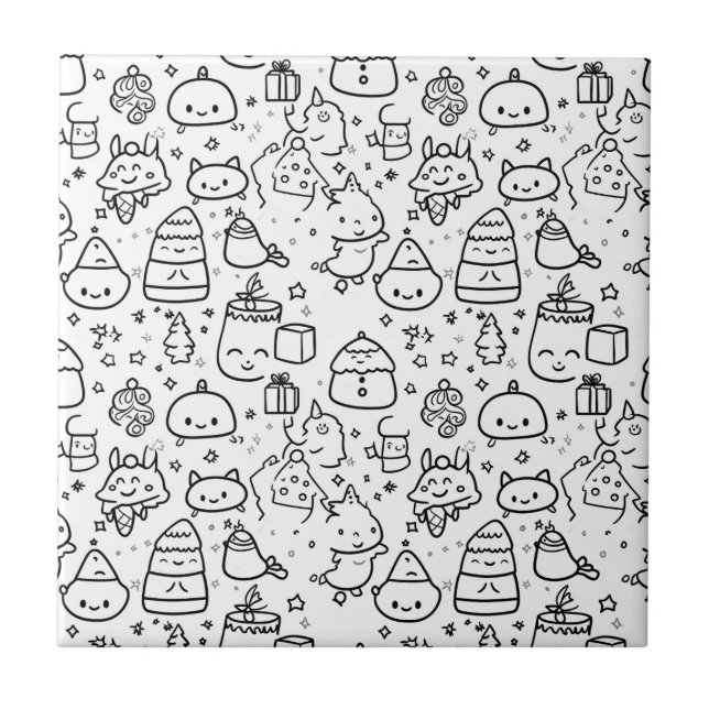 Cute Winter Christmas Doodle Pattern (6) Tile (Front)