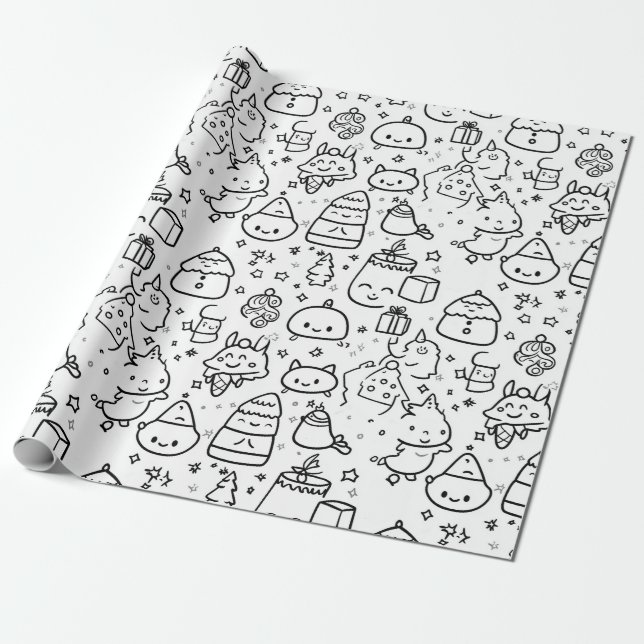 Cute Winter Christmas Doodle Pattern (6) Wrapping Paper (Unrolled)