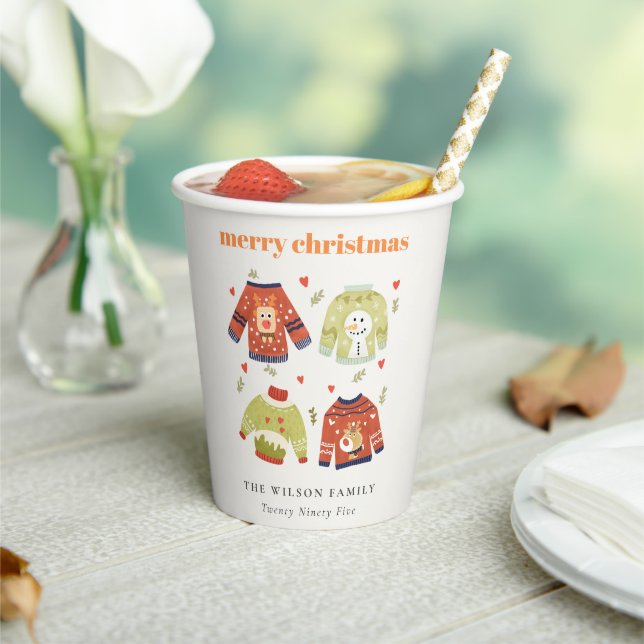 Cute Winter Christmas Hearts Leafy Ugly Sweater  Paper Cups (Insitu)