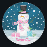 Cute Winter Christmas Holiday Snowman Sticker<br><div class="desc">Cute navy blue,  pink and white snowman sticker. A fun finishing touch to your Christmas cards.</div>