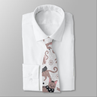 Cute Winter Christmas Kitty Cat Pattern Tie