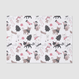 Cute Winter Christmas Kitty Cat Pattern Tissue Paper