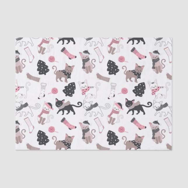 Cute Winter Christmas Kitty Cat Pattern Tissue Paper (Front)