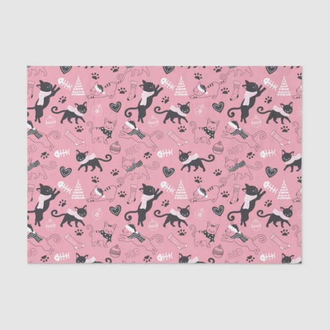 Cute Winter Christmas Kitty Cat Pattern Tissue Paper (Front)