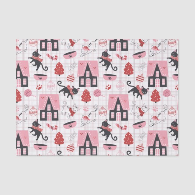 Cute Winter Christmas Kitty Cat Pattern Tissue Paper (Front)