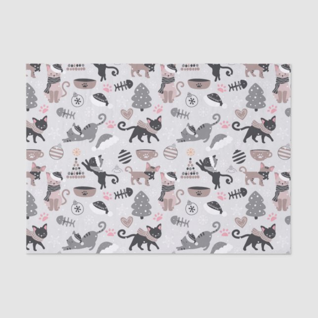 Cute Winter Christmas Kitty Cat Pattern Tissue Paper (Front)