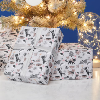 Cute Winter Christmas Kitty Cat Pattern Wrapping Paper