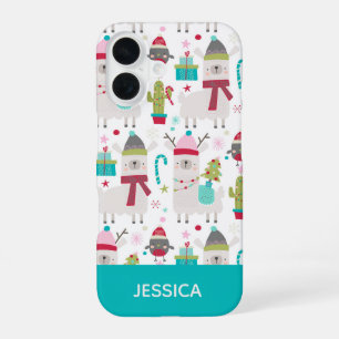 Cute Winter Christmas Llama Pattern Personalised iPhone 16 Case