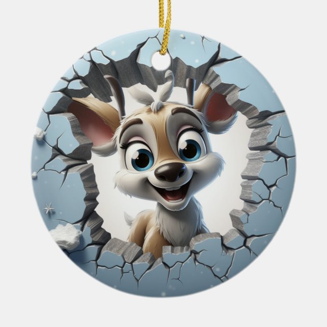 Cute Winter Christmas reindeer  Ceramic Tree Decoration (Front)