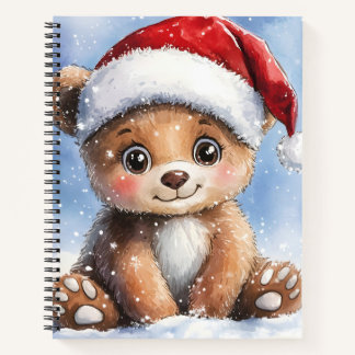 Cute Winter Christmas Santa Bear Cub Watercolor  Notebook
