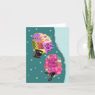 Cute Winter Colourful Sheep BLANK Greeting Card
