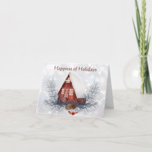 Cute winter cottage custom Christmas Holiday Card