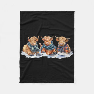 Cute Winter Cows Plaid Scarf Skiing Snowshoe Snow  Fleece Blanket