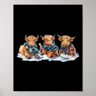 Cute Winter Cows Plaid Scarf Skiing Snowshoe Snow Poster