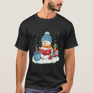 Cute Winter Cozy Snowman Reading Book Lovers Xmas  T-Shirt